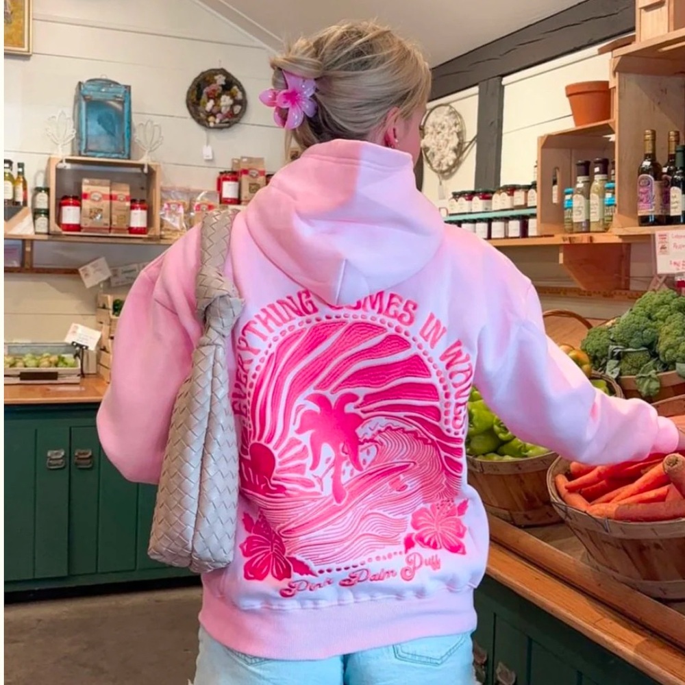 NWOT Pink Palm Puff Hoodie Size L